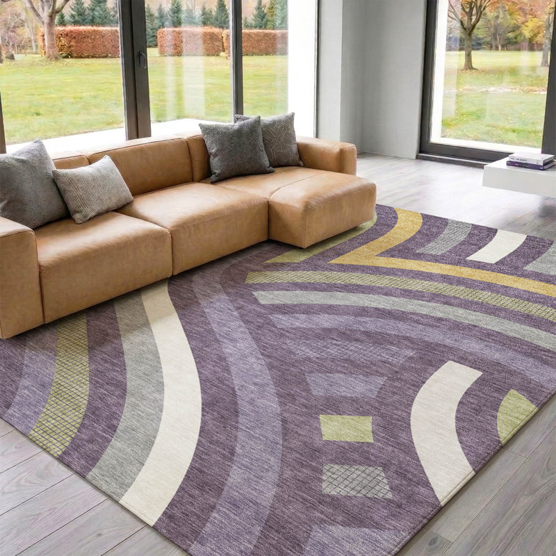 Tapis de qualité supérieure Mid-Century moderne lavable à la machine Premium Mayfield AMF2467, Prune, 10 pi x 14 pi