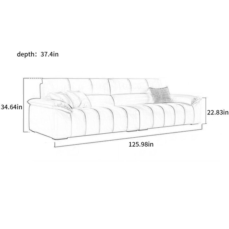 Canapé en cuir, H 34,64 po x l 125,98 po x P 37,4 po