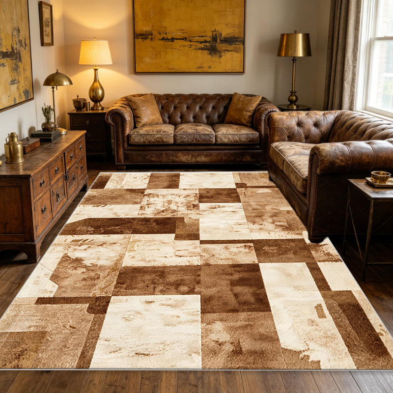 Beige Abstract Blocks area rugs for Living Room, Soft and Comfortable, Suitable for all seasons, easy to maintain, machine washable Indoor floor mat, Under Table Farmhouse suitable for Bedroom, Dining Room, Study, Patio, Balcony, Home Decor