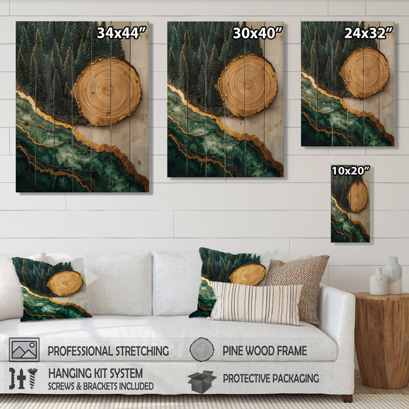 Bold Forest Landscape Path Of The Emerald River II - Forest Wood Wall Art - On Natural Pine Wood, 44" H x 34" W x 0.78" D