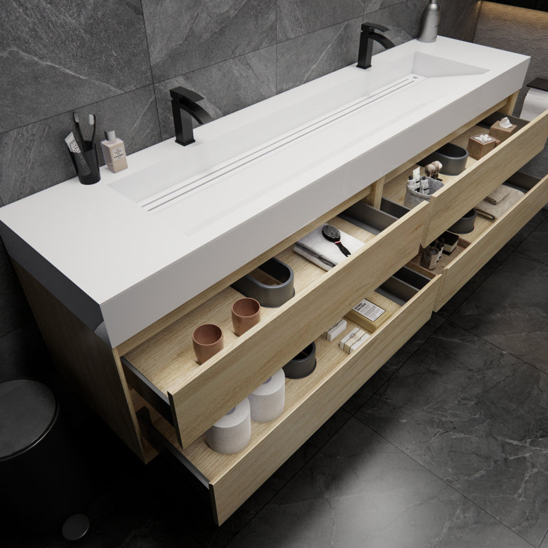 Albizu 84" Wall-Mounted Double Bathroom Vanity, Coffee