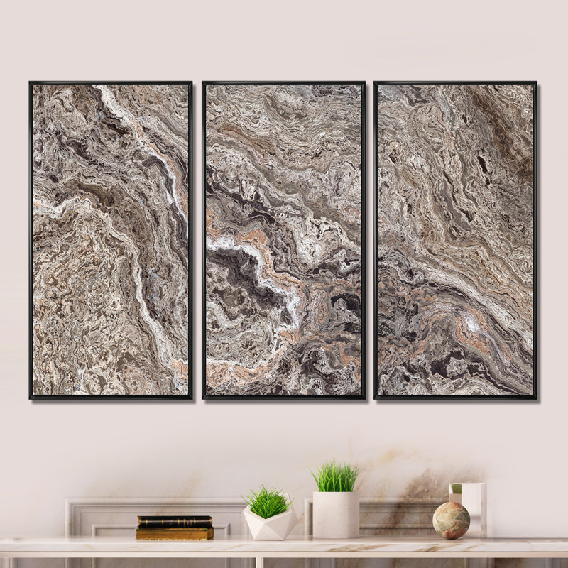 Onyx Travertine Tile - ensemble de 3 reproductions sur toile, Cadre noir, H 28 po x l 36 po x P 1 po
