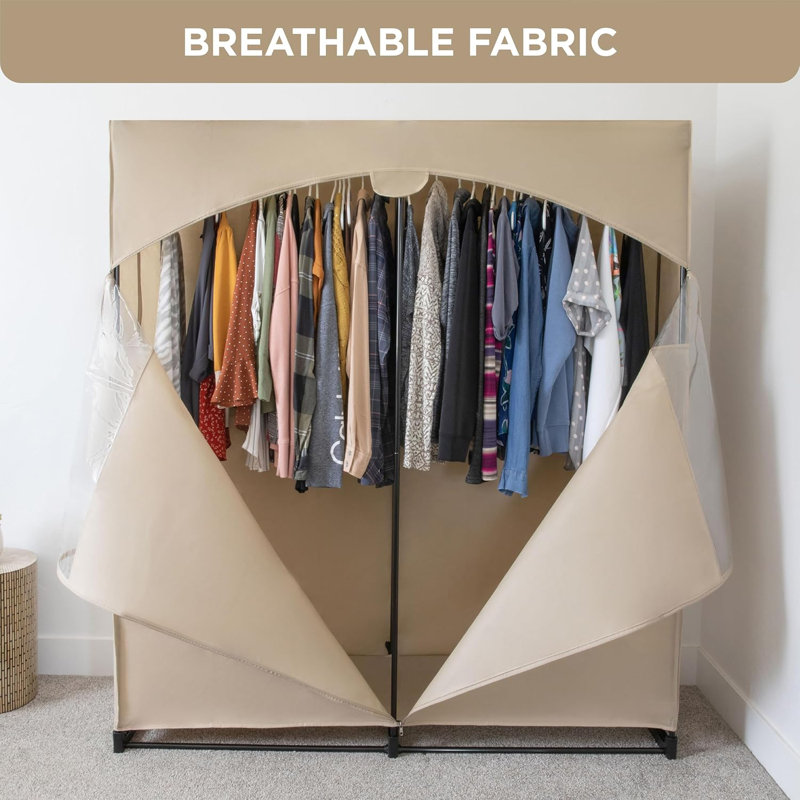 Garde-robe portable avec tringle en métal, Beige