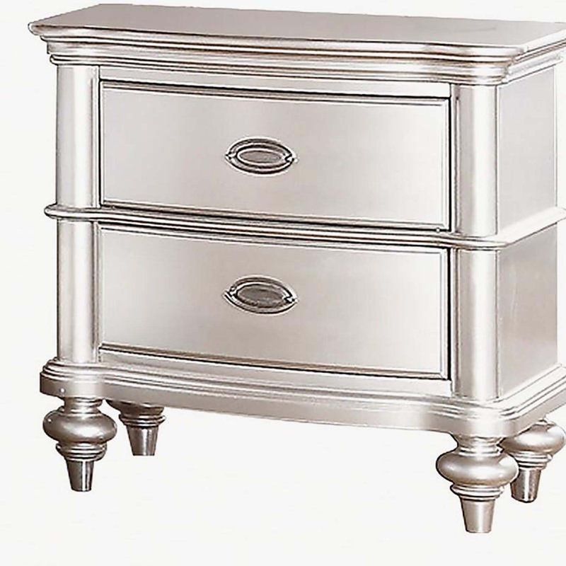 Table de chevet classique Classic Finition beige / blanc ou table de chevet 2 tiroirs argent antique