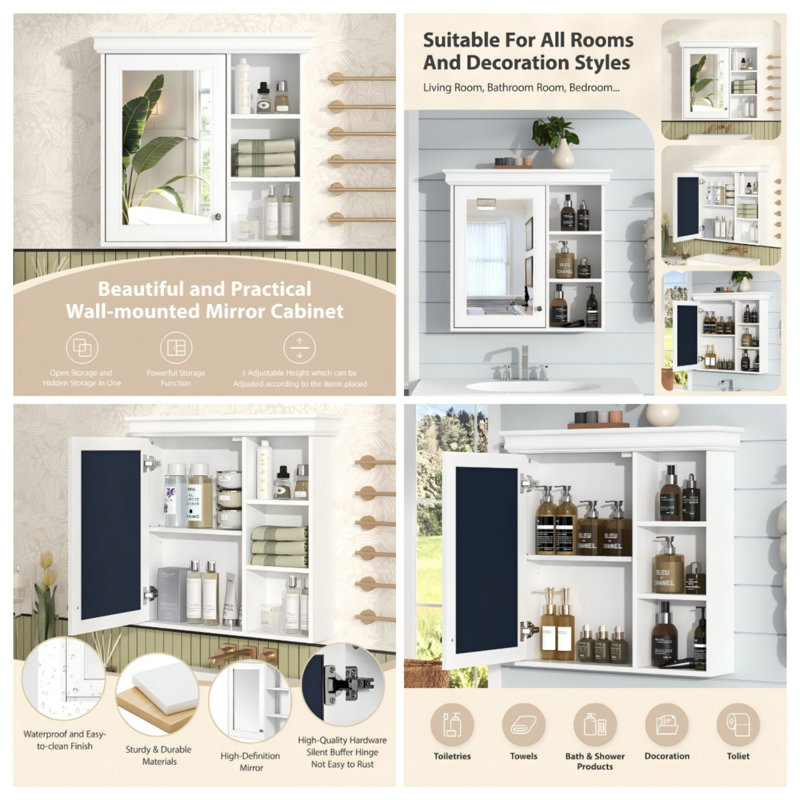 Winston Porter 30'' X 28'' Bathroom Medicine Cabinet With Mirror ...