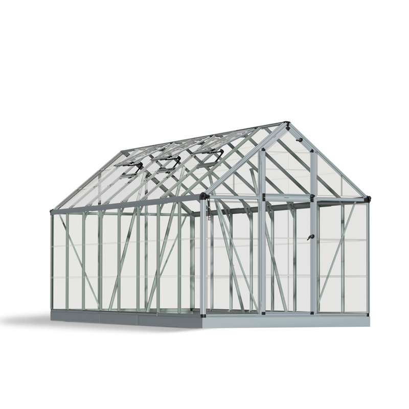 Silver Aluminum and Polycarbonate 6' x 16' Walk-In Greenhouse