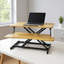 Convertisseur de bureau debout en MDF naturel et acier, poste de travail double moniteur avec hauteur réglable pour le bureau personnel