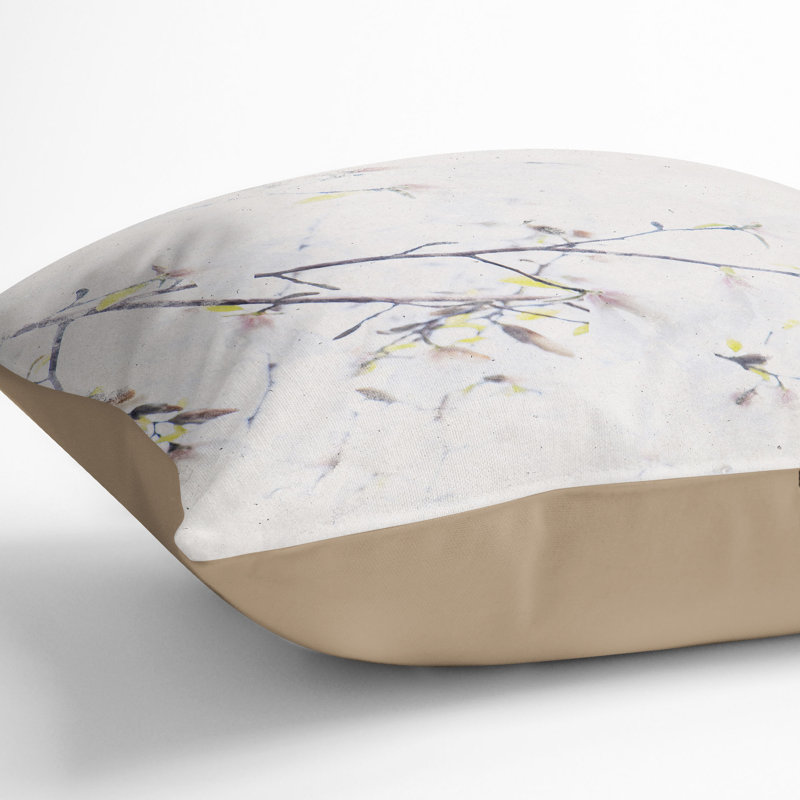 Branch of a White Magnolia Tree Cushion with Filling, 40cm H x 40cm W x 15cm D, Stone