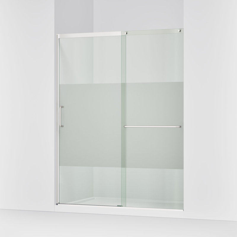 Elate Tall Sliding Shower Door, 75-1/2-In H X 56-1/4 - 59-5/8-In W, With Heavy 5/16-In Thick Crystal Clear Glass With Privacy Band