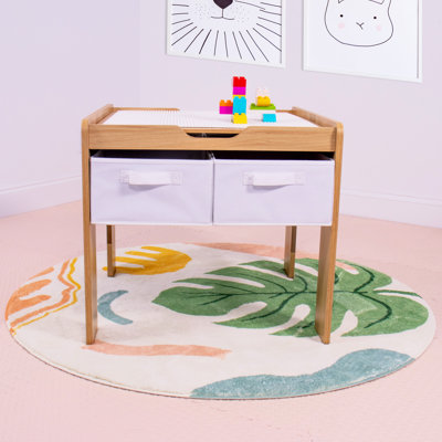 Isabelle & Maxâ„¢ Journey Toddler 2-In-1 Building Blocks-Compatible Wooden Activity Table With 4 Storage Bins, Natural/White by Isabelle & Max