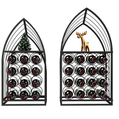 Casier à vin 2 pièces avec rangement pour spiritueux et bouteilles de cuisine - Conception compacte et peu encombrante pour salle à manger - Métal