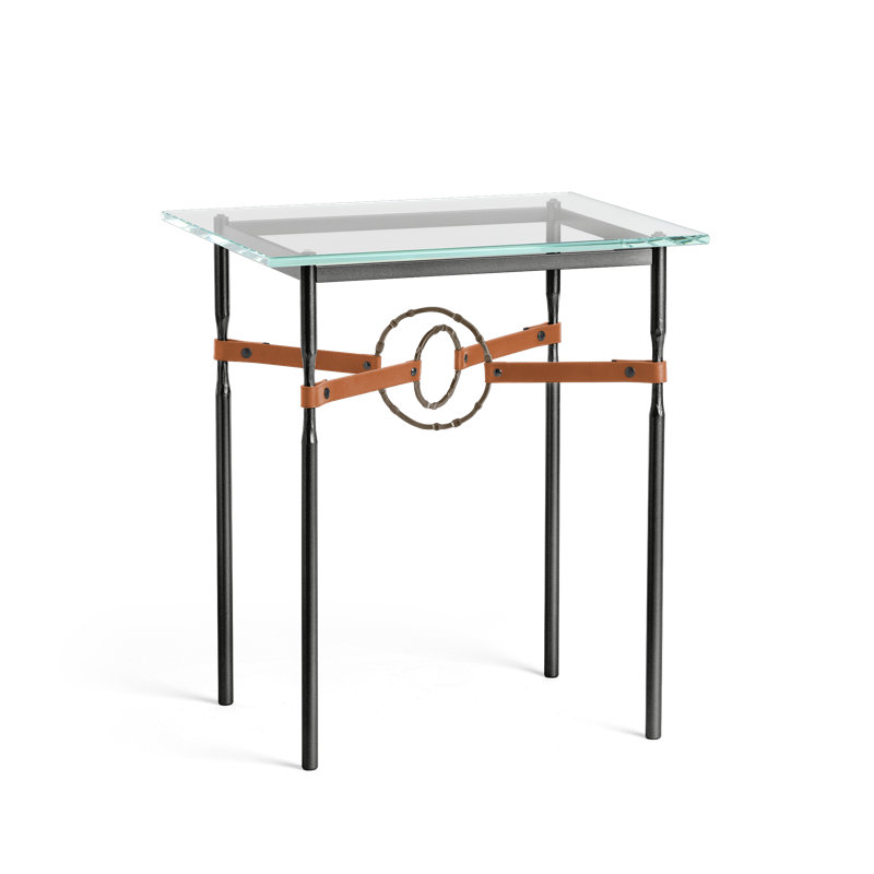 Table d'appoint Equus, Noir, Bronze avec cuir châtaignier