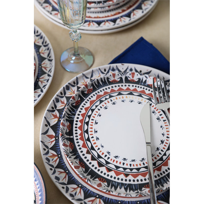 Service de table 24 pièces en céramique, grès blanc | 100% antibactérien, écologique, facile à nettoyer | Comprend 6 assiettes à gâteau (8,7 po), 6 assiettes de service (11 po), 6 assiettes à dîner (7,1 po), 6 bols (0,8 pte) | Va au lave-vaisselle et au micro-ondes