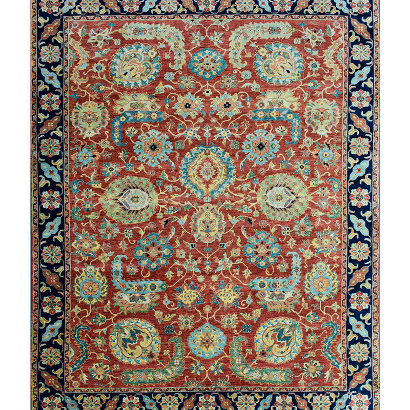 Tapis rouge / bleu en laine noué à la main