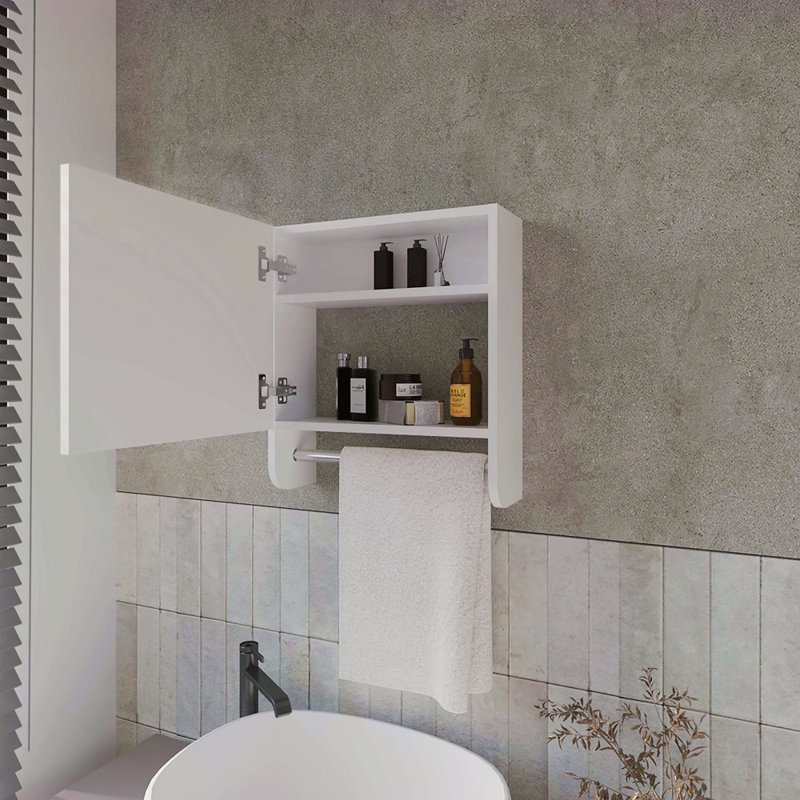 Pharmacie avec porte-serviettes et miroir inclus, Blanc