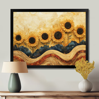 Donnia Sunflowers Field Landscape On A Top Of Wooden River I - Sunflowers Wall Art