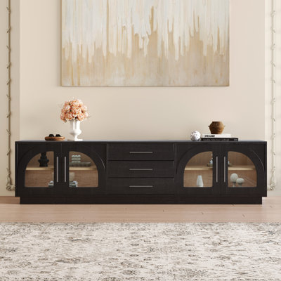 79" Arched Glass Doors Tv Stand With Storage And Shelves, Mid-century Modern Tv Cabinet Entertainment Center For Living Room, Console Table by Corrigan Studio