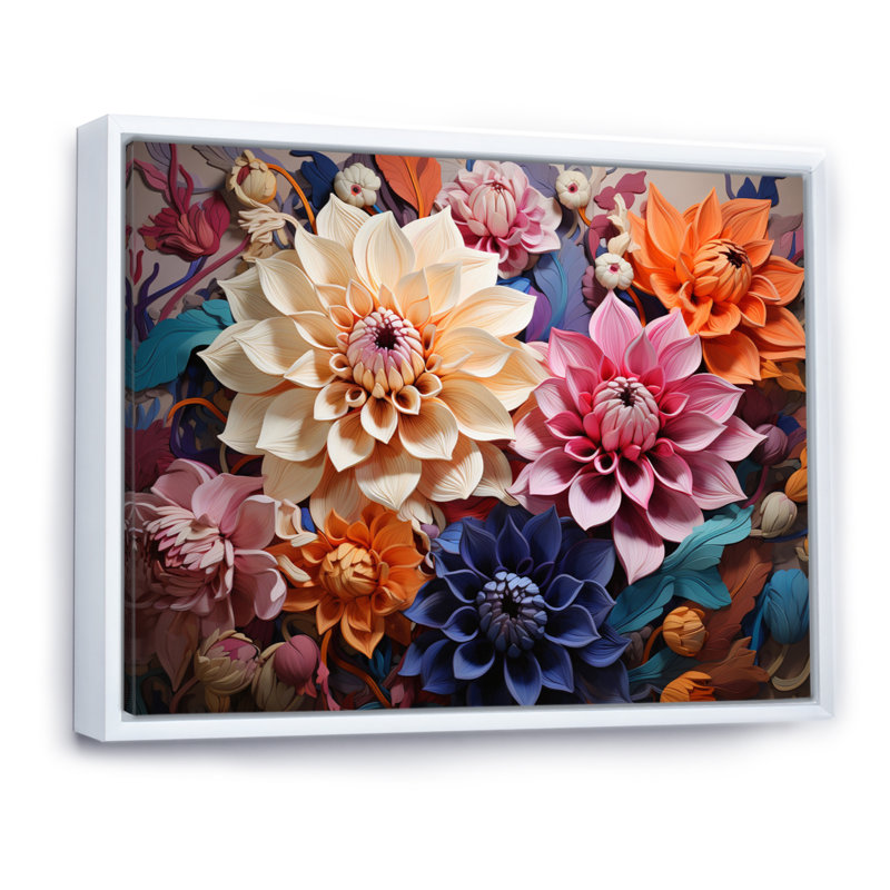«Dahlia Dreams I» sur toile, H 30 po x l 40 po x P 1,5 po, Cadre flottant blanc