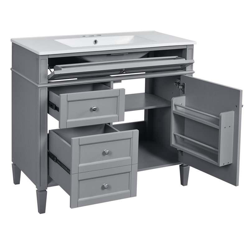 Meuble-lavabo de 36 pouces avec lavabo en céramique, Gris