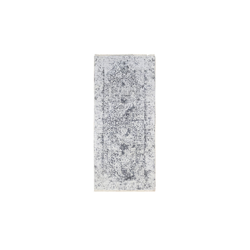 Tapis de couloir gris en laine noué à la main 2 pi 6 po x 6 pi 98ADC17CA5564785BF661AF6D789782B