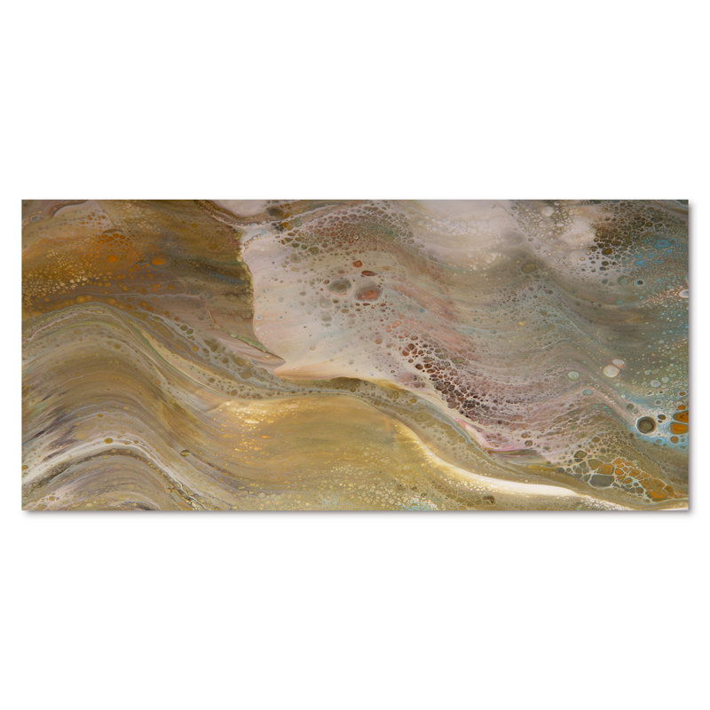 Vagues de marbre brun et gris - peinture sur toile, Toile tendue, H 28 po x l 60 po x P 1,5 po