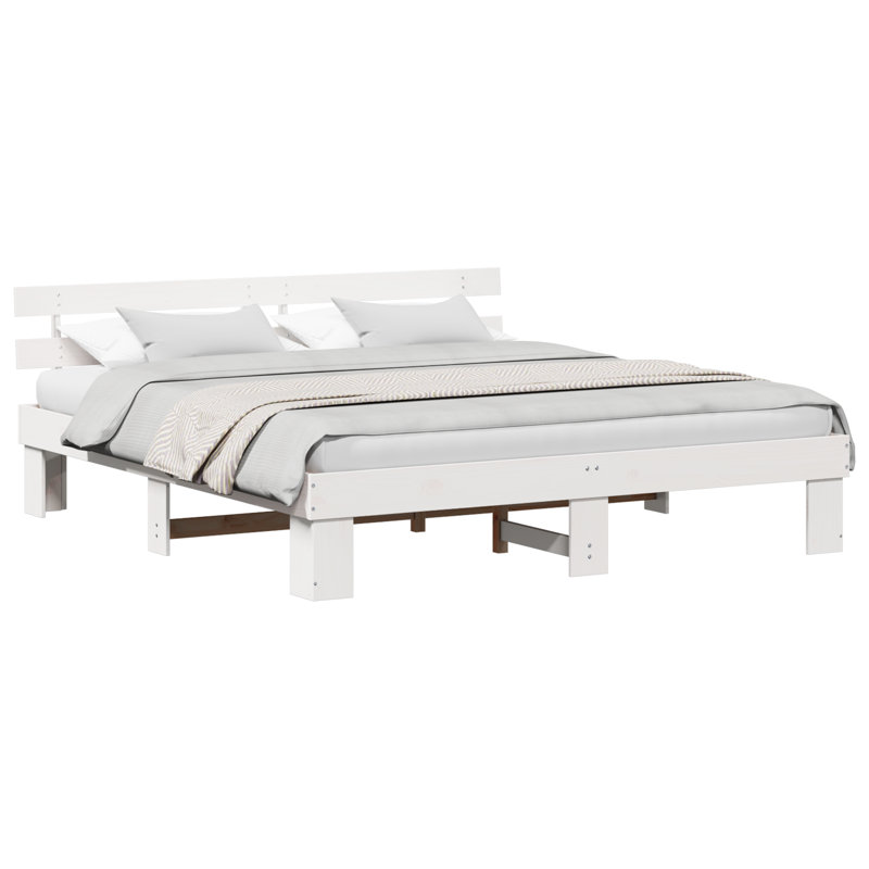 Bed Frame With Headboard Solid Wood Pine, European Double (140 x 200 cm), Brown