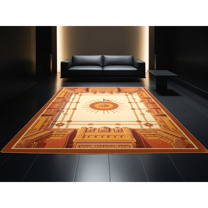 Soft Plush Burnham Mexico City Zocalo Global Inspired Block Print Area Rug in Brown – LightBrown Binding, 5x7
