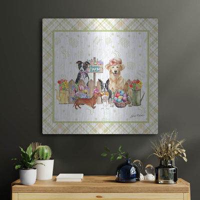  «Pâques Parade Dogs Sq 1» par Jean Plout, art mural en métal, 24 po x 24 po