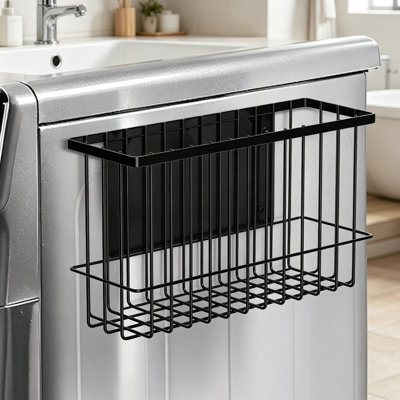 Magnetic Dryer Ball Holder for Laundry Room Organization, Strong Magnetic Lint Bin Container for Washer and Dryer, Holds 6 Wool Dryer Balls, Easy Access Laundry Storage Basket, Black