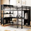 Lit mezzanine en métal avec rangement et tablettes, noir, armoire pleine grandeur pour bureau pour adolescents, adultes-529188801
