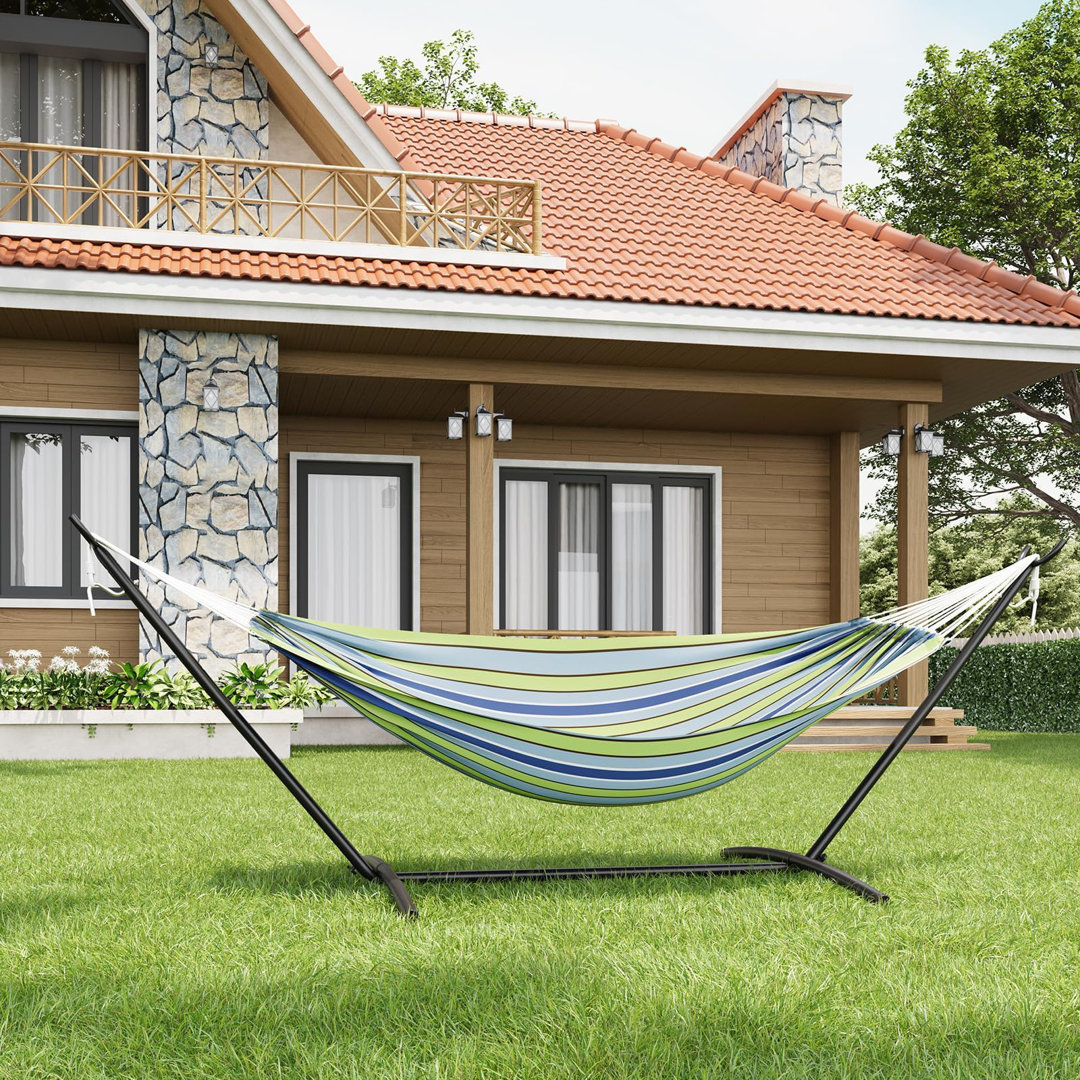 Space-Saving Double Hammock with Heavy-Duty Steel Stand – Comfortable & Durable 2 Person Patio Hammock – 450 lbs Capacity – Indoor/Outdoor Use – Inclu