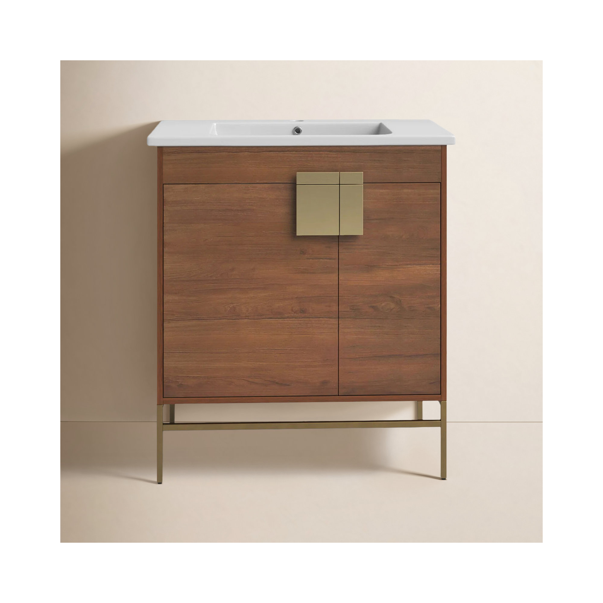 Maisie 30'' Single Bathroom Vanity, Walnut, Satin Brass
