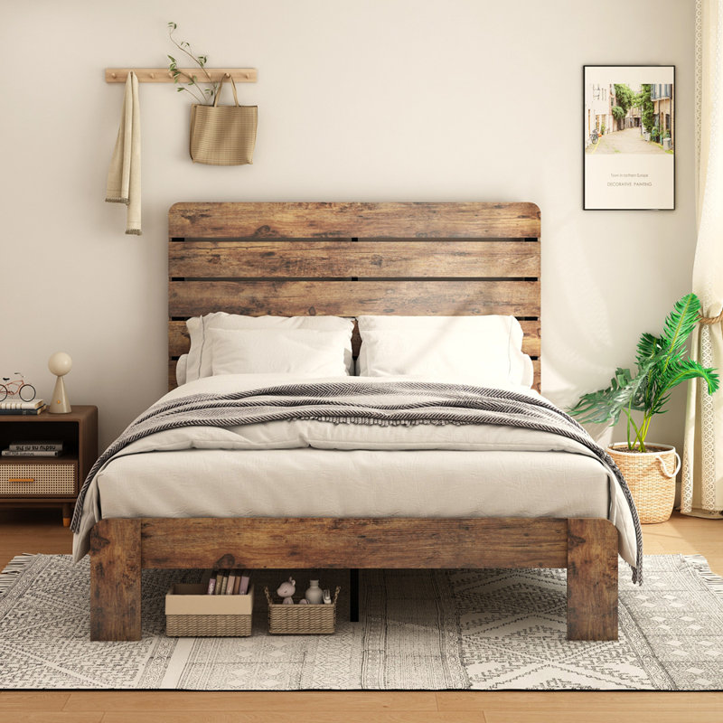 Base de lit, base de lit plateforme en bois, grand rangement sous le lit, Double