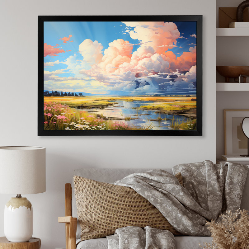 Ciel infini azur dans les Prairies - impression, H 24 po x l 32 po x P 1 po, Cadre photo noir