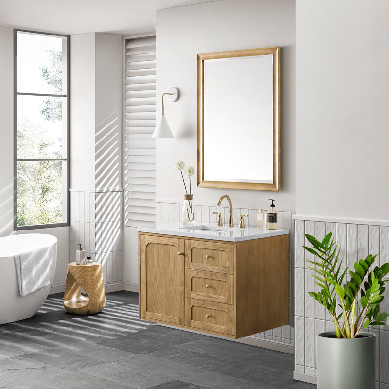 Laurent 36'' W Single Vanity, White Zeus, 8" Widespread, Light Natural Oak