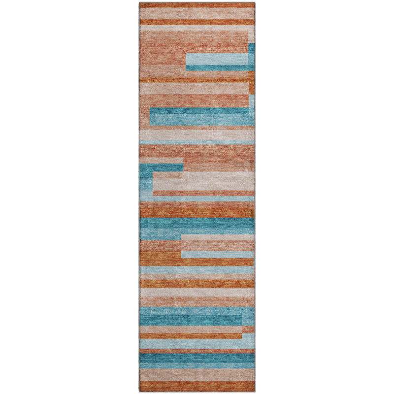 Premium Machine Washable Prisco Orange Rug, Runner 2'3" x 7'6"