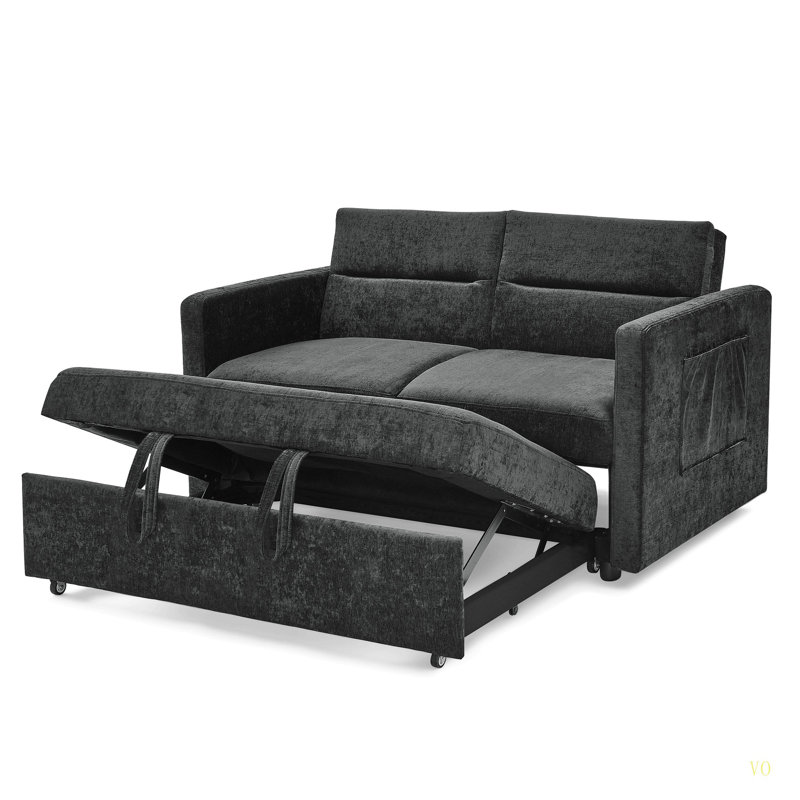 Loveseats Sofa Bed With Pull-Out Bed,Adjsutable Back And Two Arm Pocket