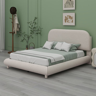 Upholstered Platform Bed,Solid Frame And Stylish Curve-Shaped Design