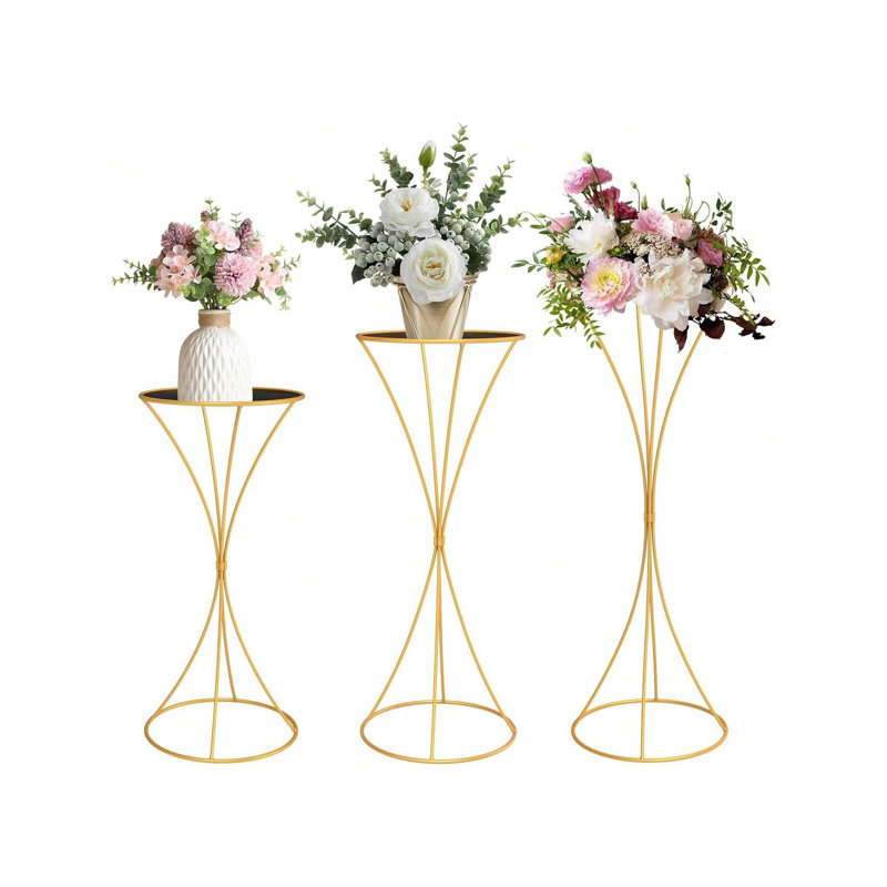 Support pour plante 3 pièces en métal doré pour pi