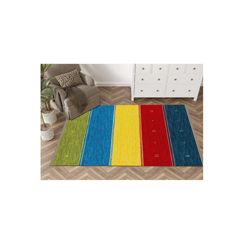 Multicolor Sectioned Pattern Modern Machine Washable Decorative Rug, Runner 2'6" x 6'7" Rug Pad Included