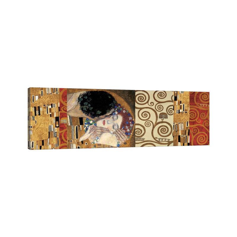 Klimt Deco (The Kiss) by Gustav Klimt - Wrapped Canvas Panoramic Print, 30.48 cm H x 91.44 cm W x 1.91 cm D