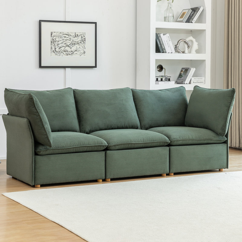 Hepworth 3 - Piece Corduroy Sectional Sofa With Cushions, Green
