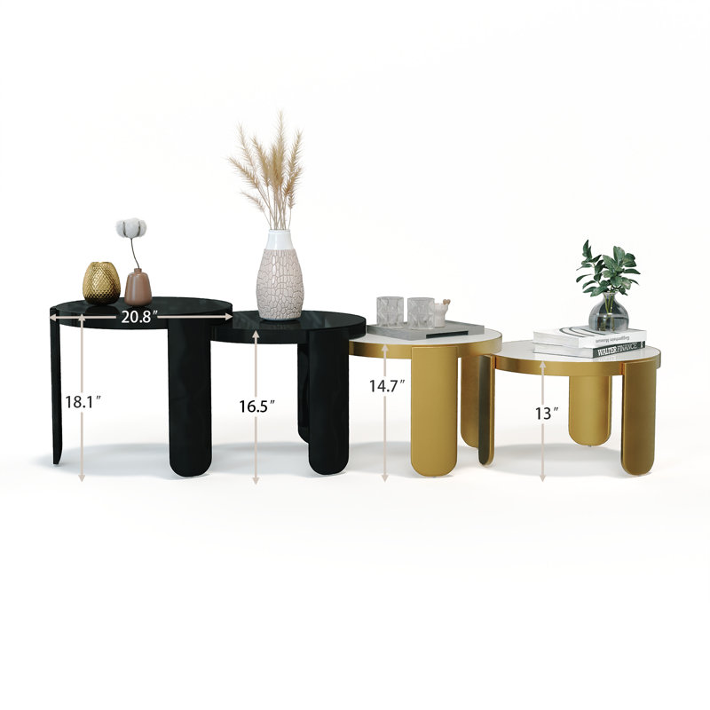 Brass 4 In 1 Self-Defined Nesting Round Coffee Table/End Table, Black/Brass