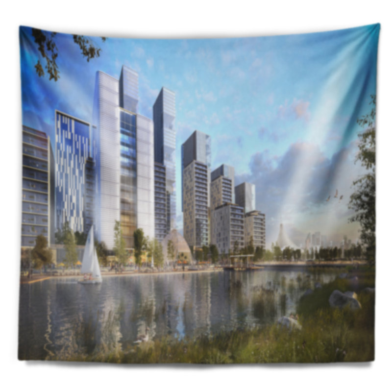 Tapisserie complexe résidentiel cityscape, H 50 po x l 60 po