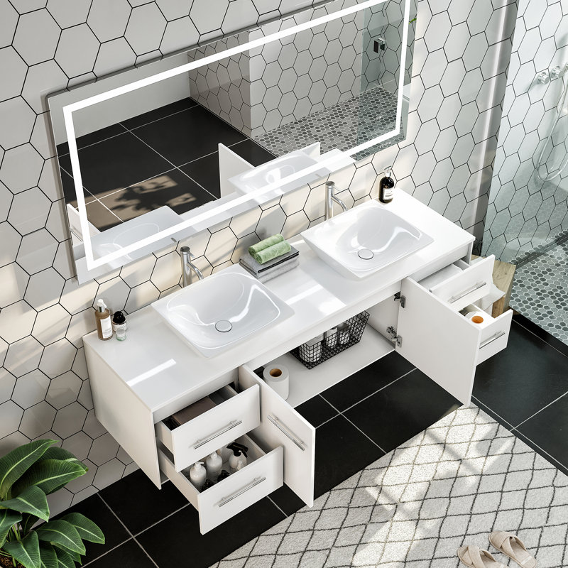 Juarez 60" Wall-Mounted Double Bathroom Vanity Set, White
