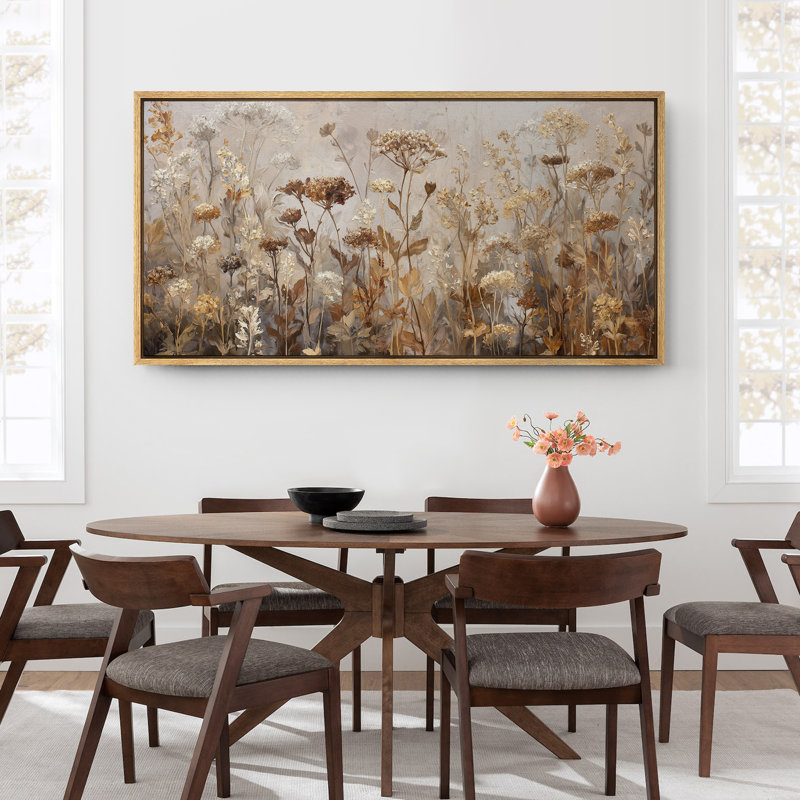 «Neutral Toned Dried Wildflowers Field», reproduction d'art sur toile encadrée, Cadre naturel flottant