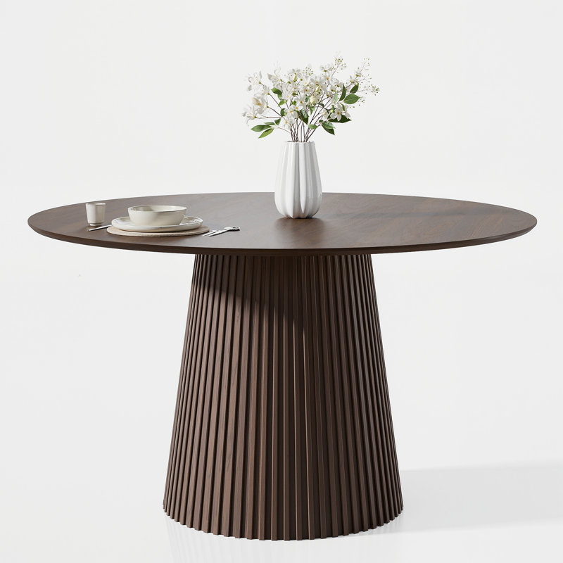 46" Round Solid Wood Round Pedestal Dining Table, 29.3" H x 46" L x 46" W, Walnut
