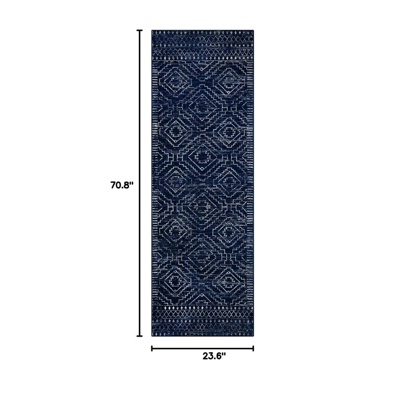 Tribal Geometric Washable Area Rug for Living Room & Bedroom, Non-Slip Moroccan Rug, Runner 2' x 6'