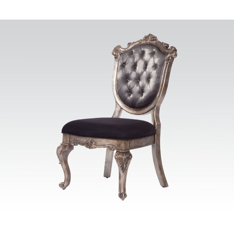 Chaise d'appoint capitonnée Poche, Gris argenté, Platine antique