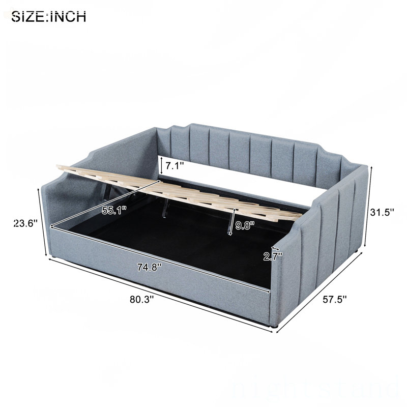 Upholstered Daybed With Underneath Storage, Gray, Full / Double